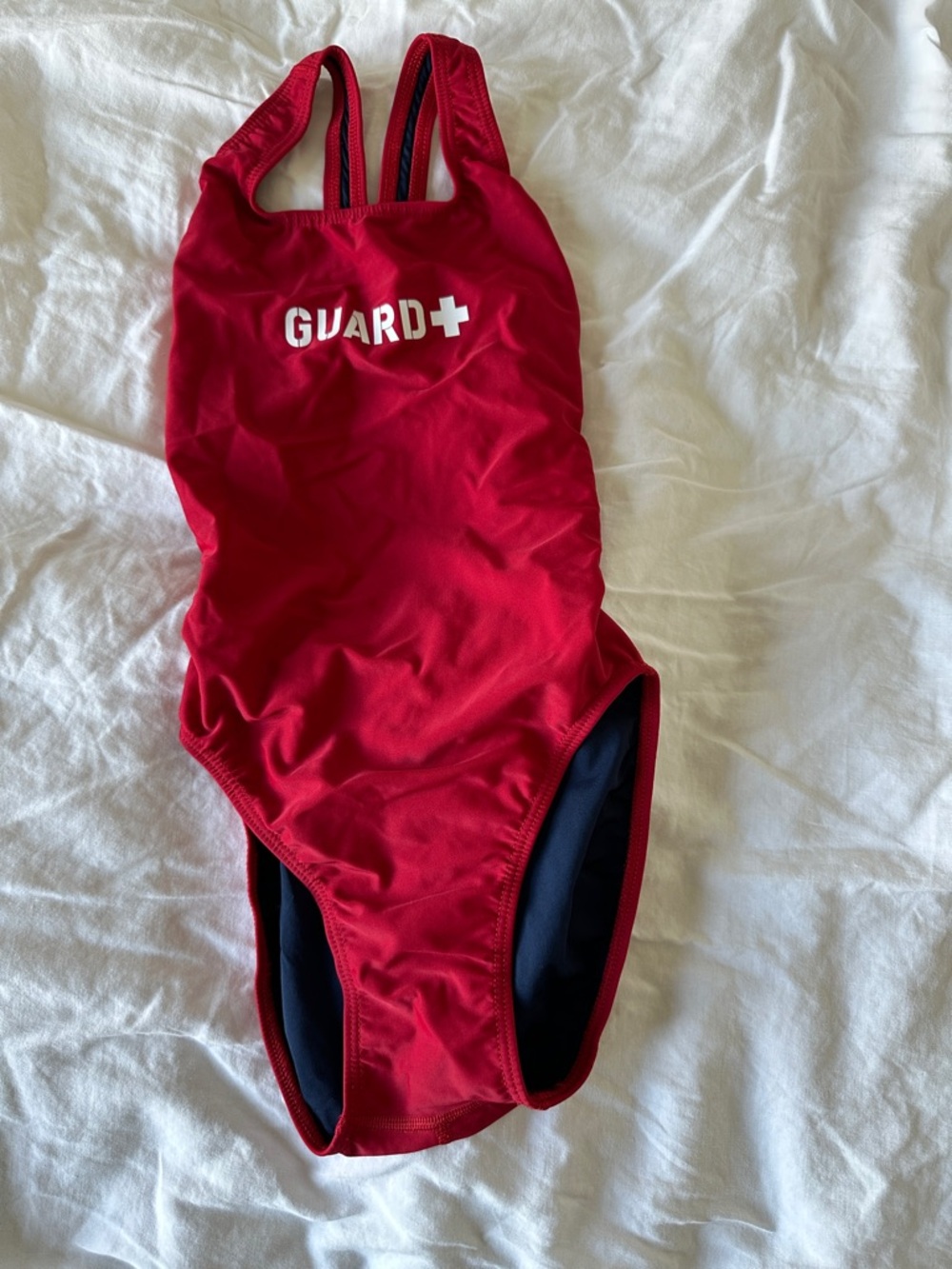 Kids Red Guard One-Piece Swim Suit with Cross Detail